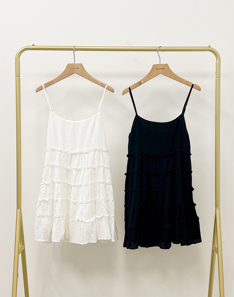 LIGHT RUFFLE LAYERED SPAGHETTI STRAP DRESS