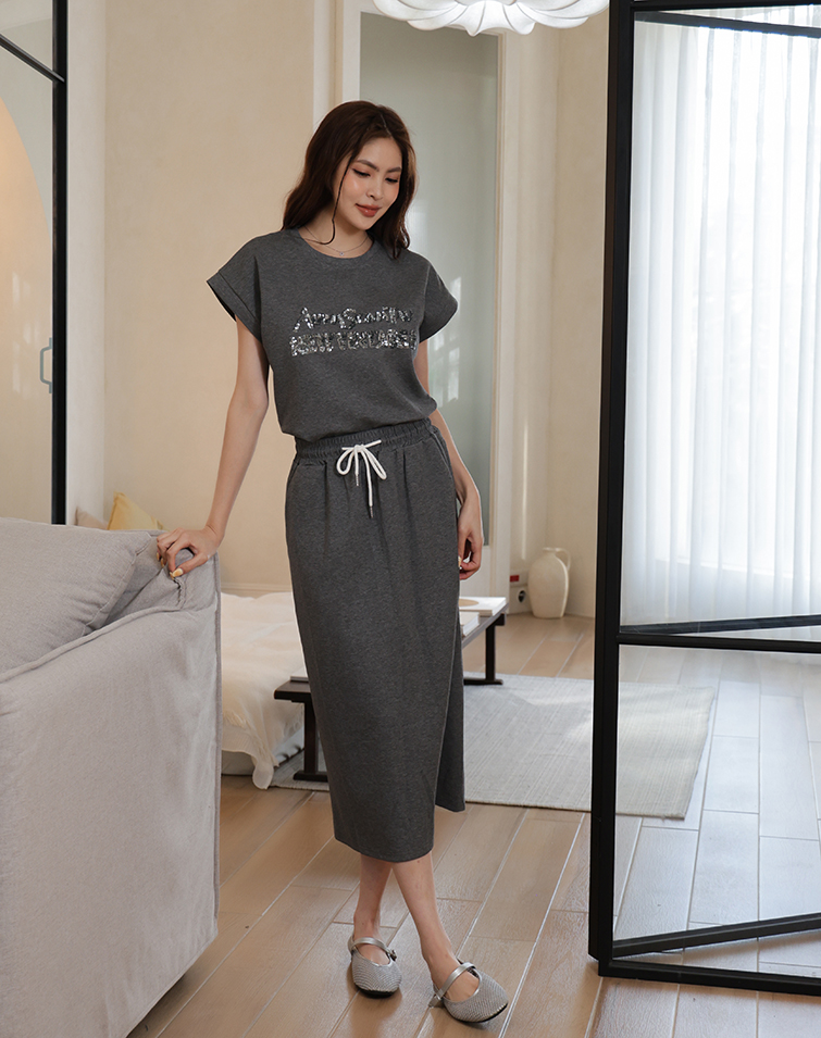 SHINY LETTERS WAIST-TIE SET