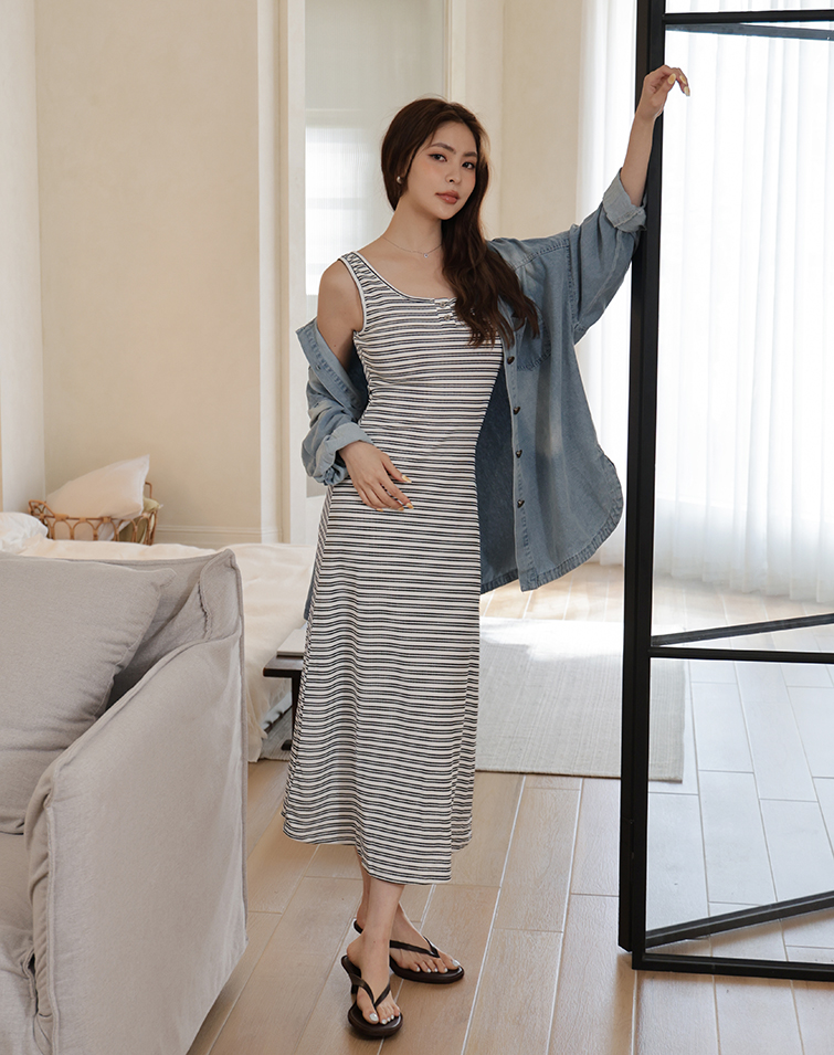 SOFT STRETCH STRIPED KNIT VEST DRESS