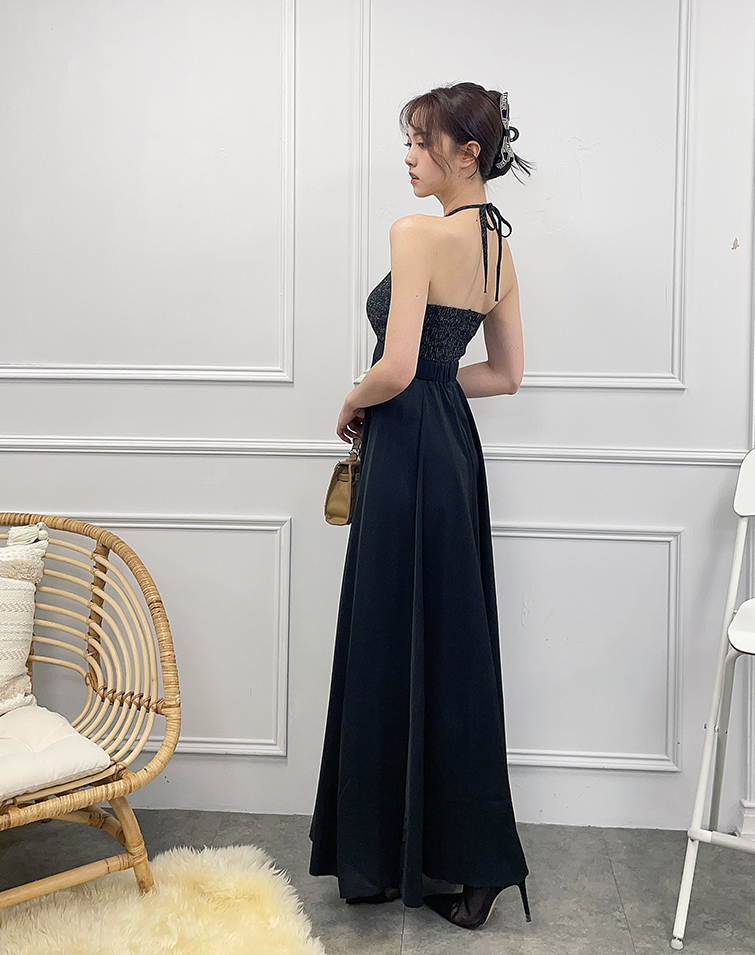 ELEGANT HALTER TIE MAXI DRESS