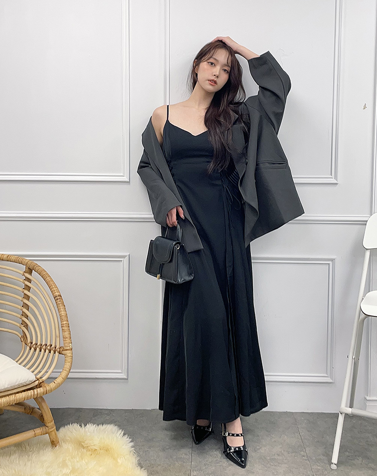 WAIST-TIE SLIT CAMI DRESS
