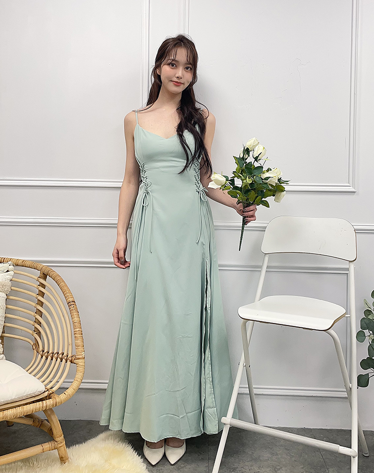 WAIST-TIE SLIT CAMI DRESS