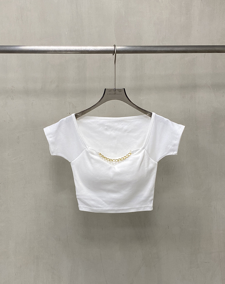 CHAIN-DETAIL SHORT-SLEEVE BRA TOP