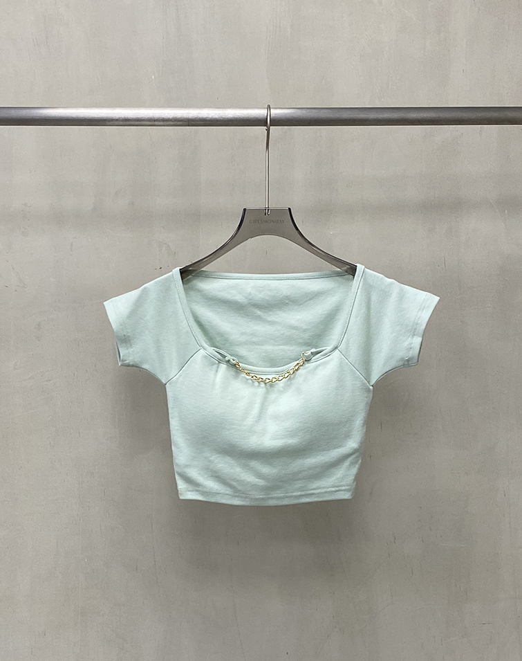 CHAIN-DETAIL SHORT-SLEEVE BRA TOP