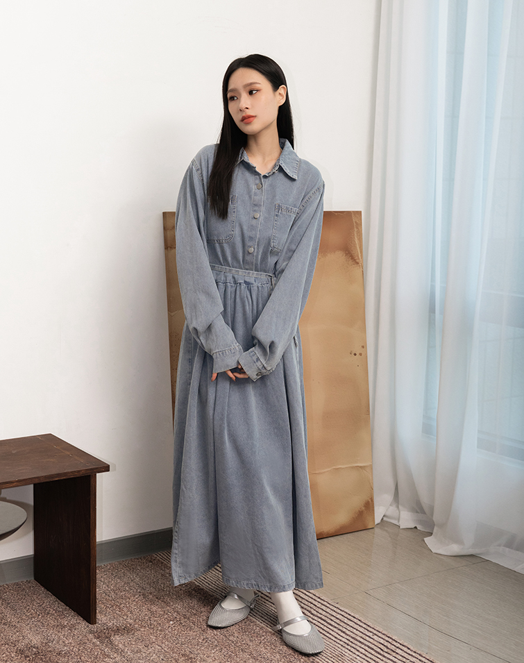 CHIC TIE-WAIST DENIM DRESS