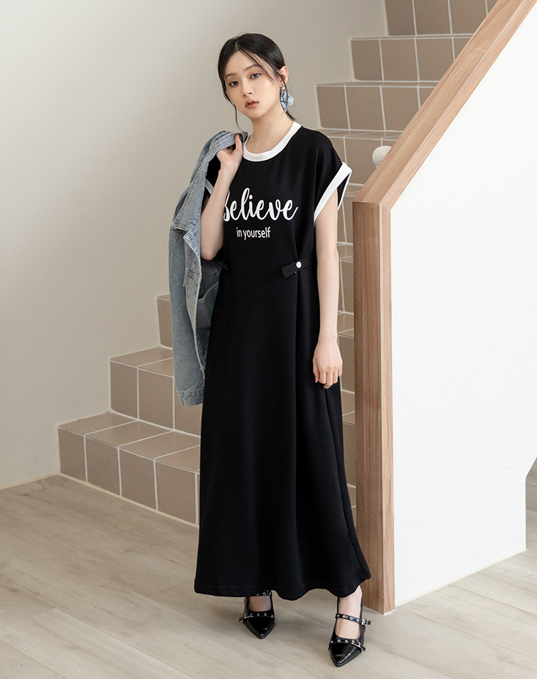 CONTRAST SPACER FLUTTER CINCHED MAXI