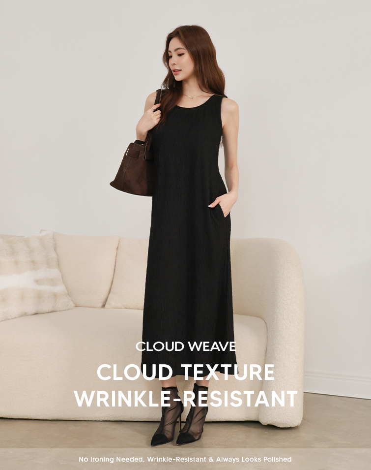 MIT CLOUD-TEXTURE U-NECK MAXI DRESS