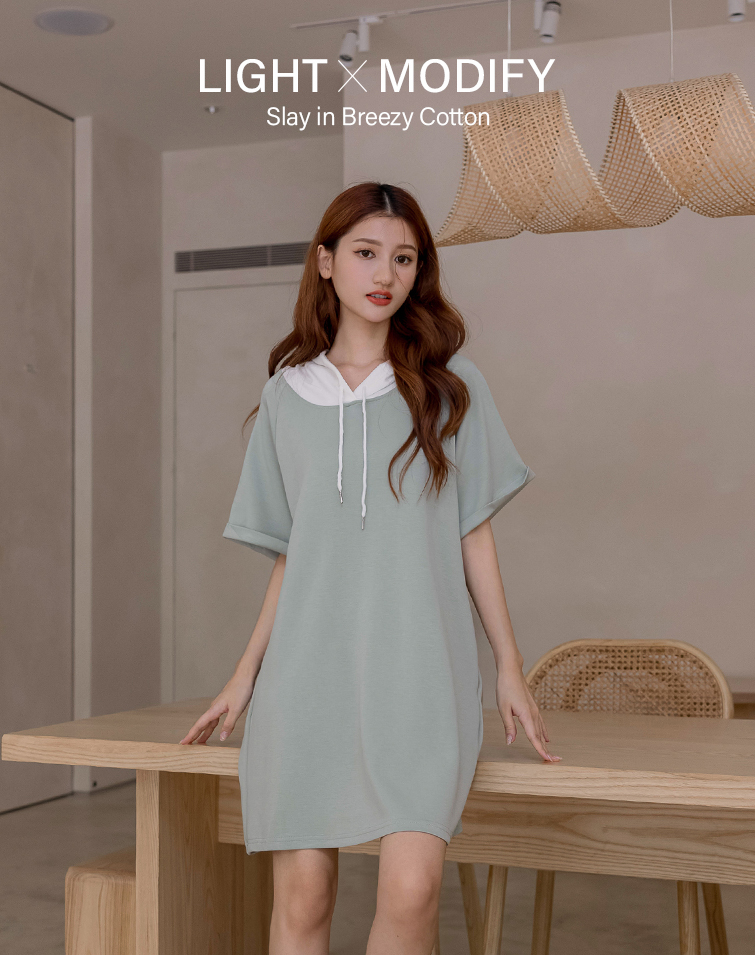 DUO COLOURS SOFT COTTON HOODED DRESS