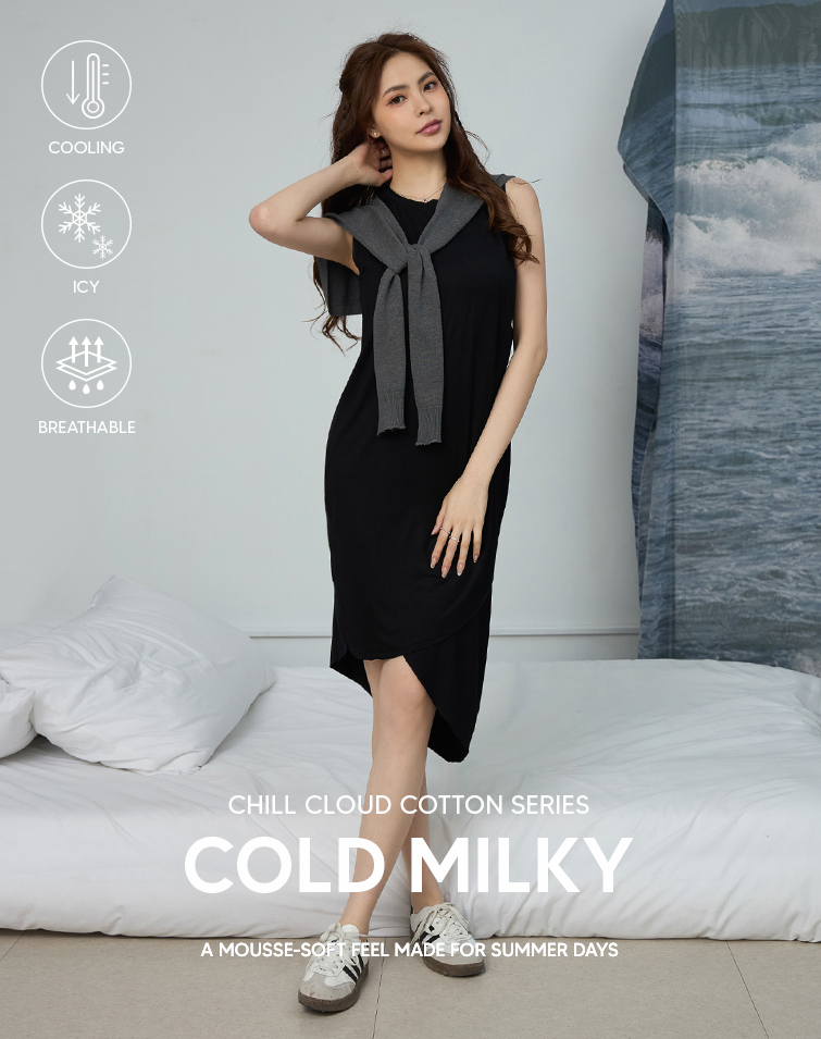 MIT ICE SILK FEEL SPLIT EDGE UNFINISHED HEM DRESS