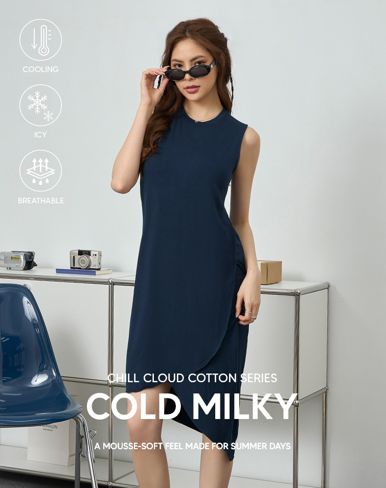 MIT ICE SILK FEEL SPLIT EDGE UNFINISHED HEM DRESS