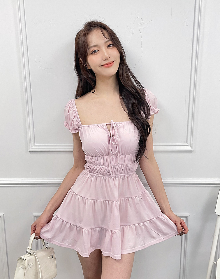 MULTI-WAY TIE-WAIST TIERED MINI DRESS