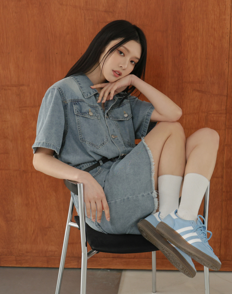 MINIMALIST WASHED FRAYED DENIM DRESS