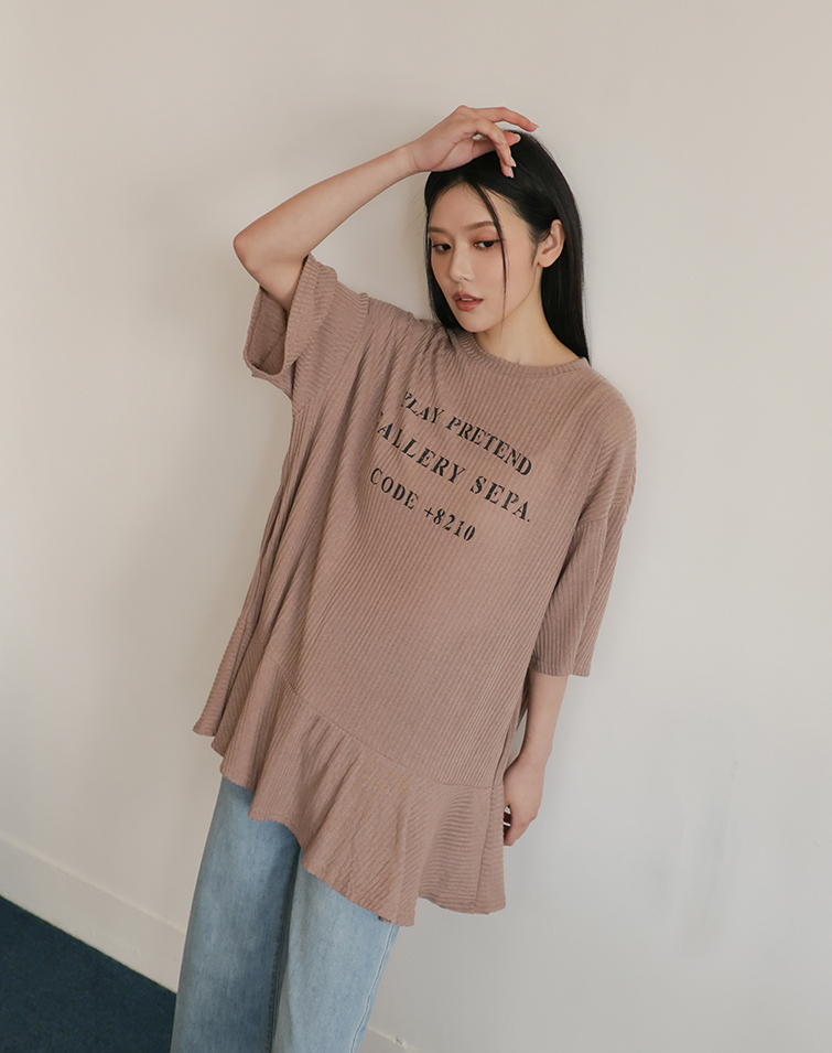 MELANGE LETTER PRINT SHORT-SLEEVE TOP