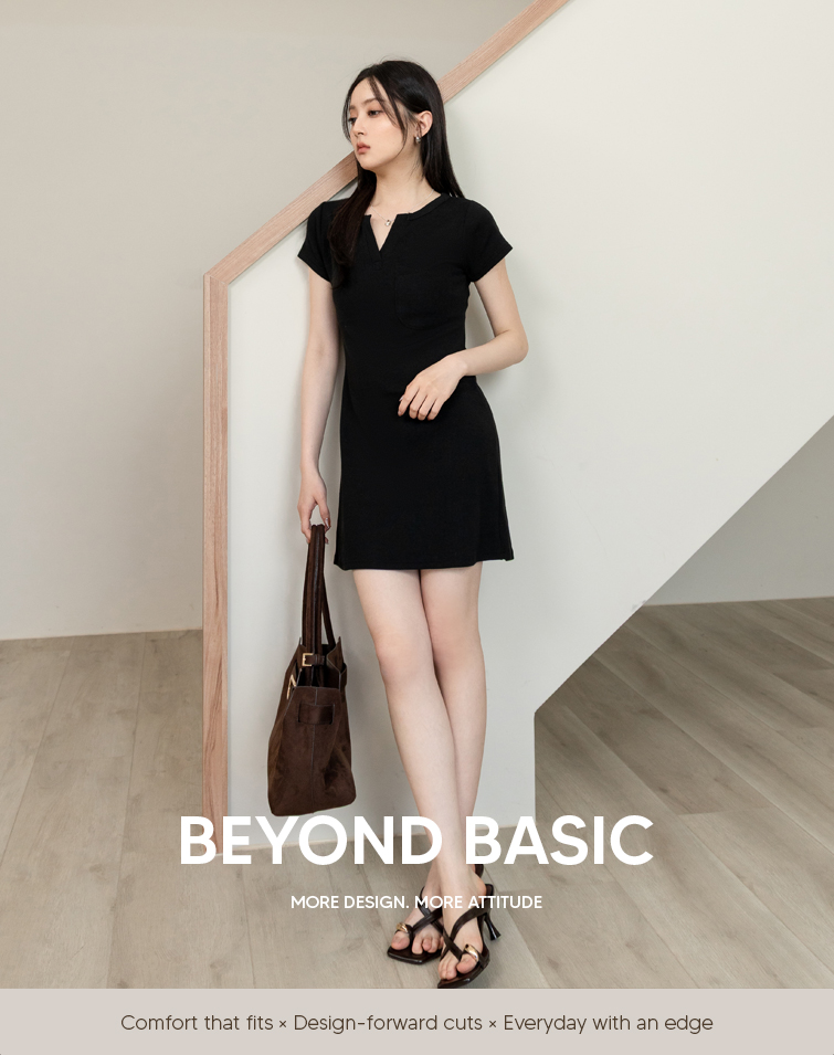 MIT RIBBED V-NECK POCKET MINI DRESS