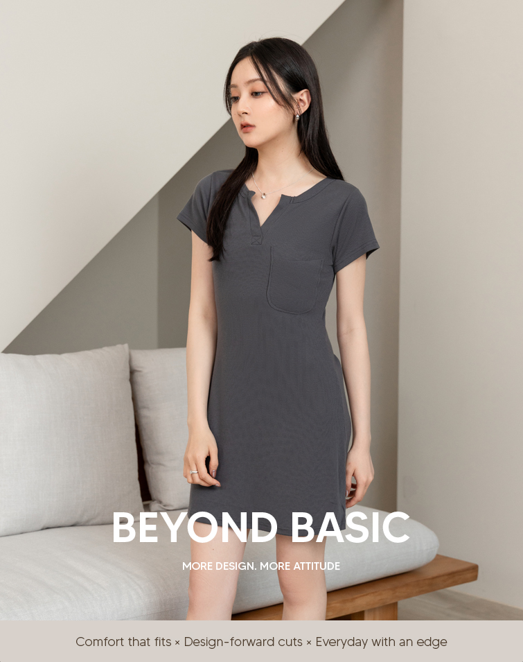 MIT RIBBED V-NECK POCKET MINI DRESS