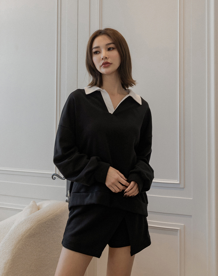 MIT TWO TONE LAPEL COLLAR CASUAL CO-ORD SET