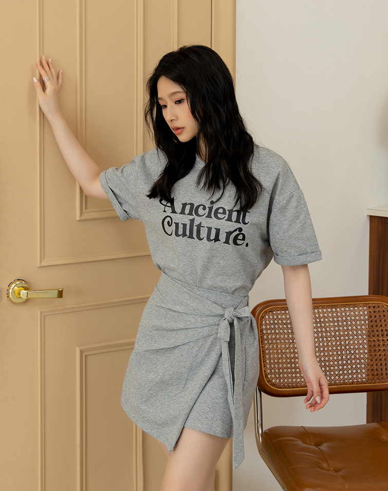 LETTER PRINT CASUAL TIE-WAIST SKIRT SET