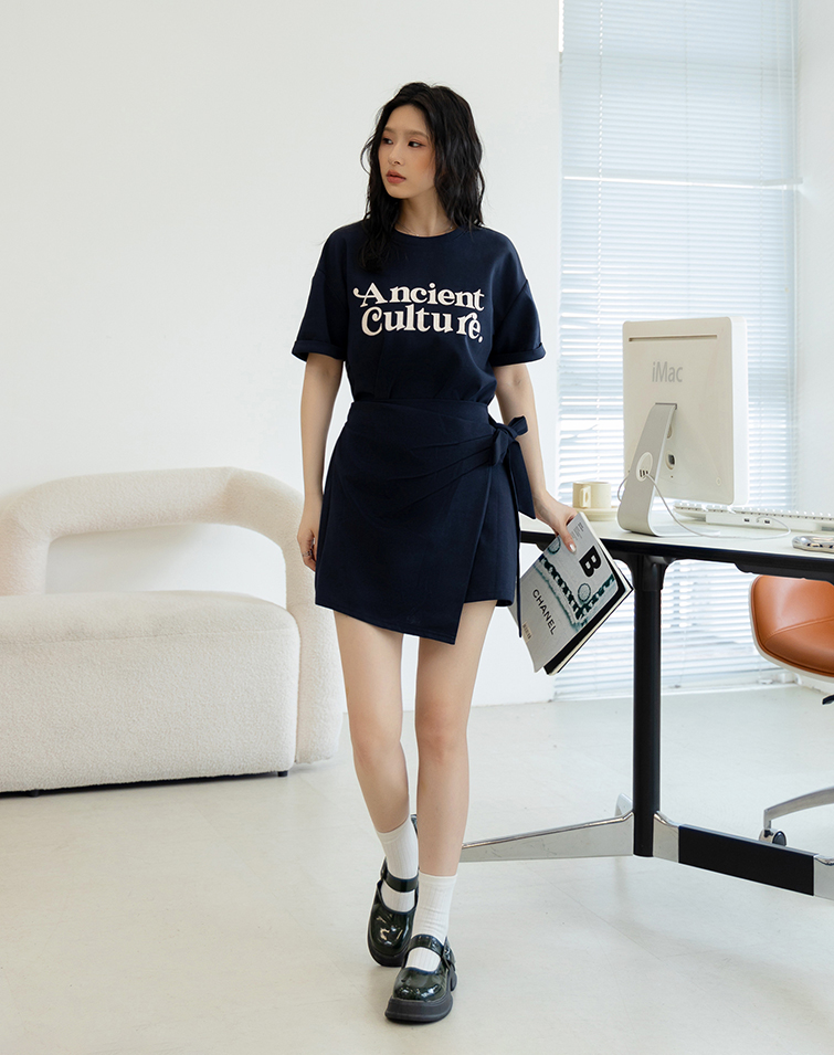 LETTER PRINT CASUAL TIE-WAIST SKIRT SET