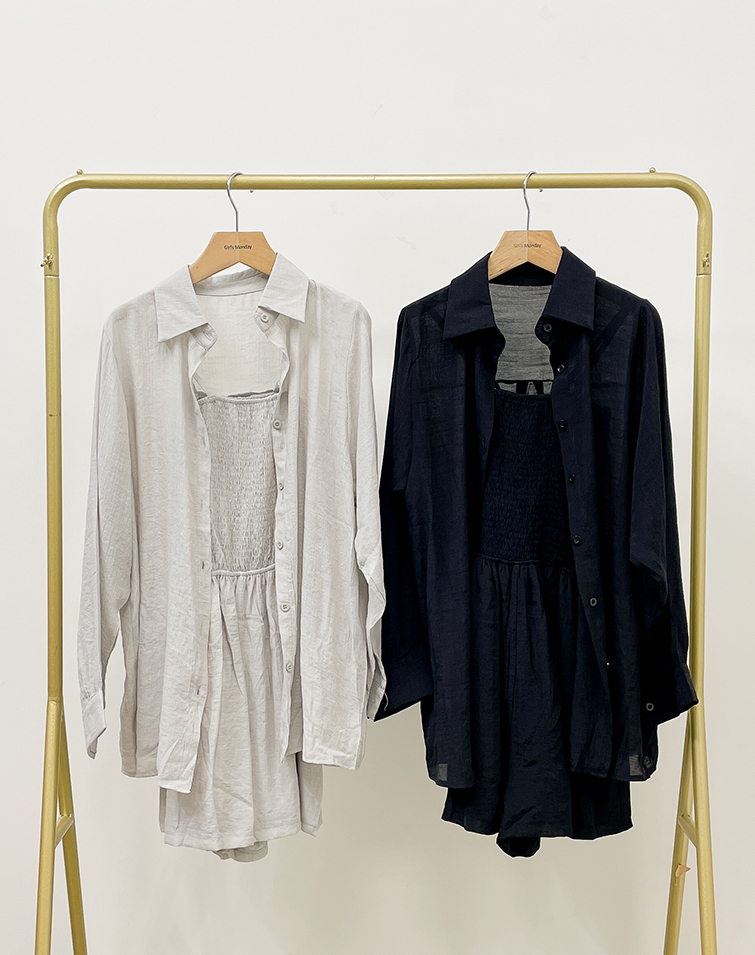 STYLISH TWO-PIECE SLIMMING ROMPER WITH SHEER OUTER SHIRT