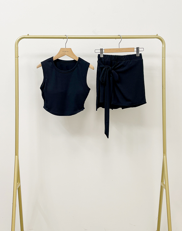 FINE TEXTURED SOLID COLOR BRA TOP SET