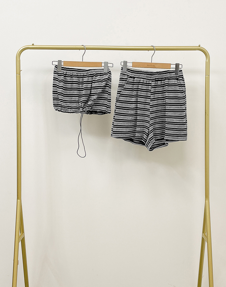 VACATION-STYLE STRIPED STRAIGHT-LEG SHORTS SET