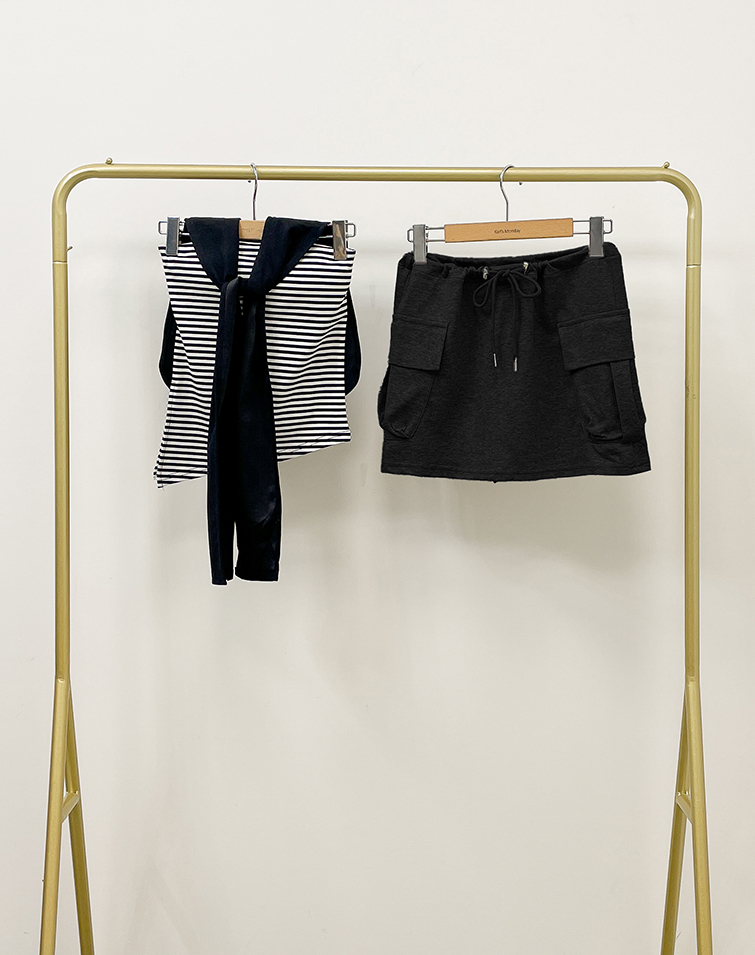 CASUAL STRIPED CAPE BRA TOP SET