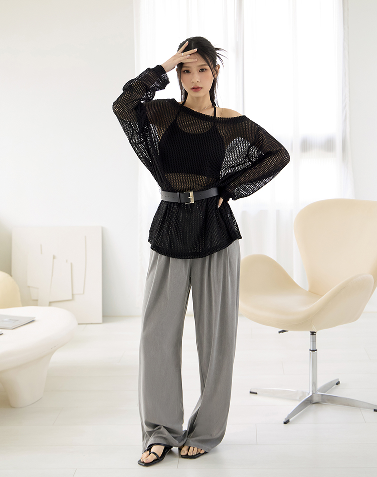 LIGHTWEIGHT EYELET KNIT TWO-PIECE TOP