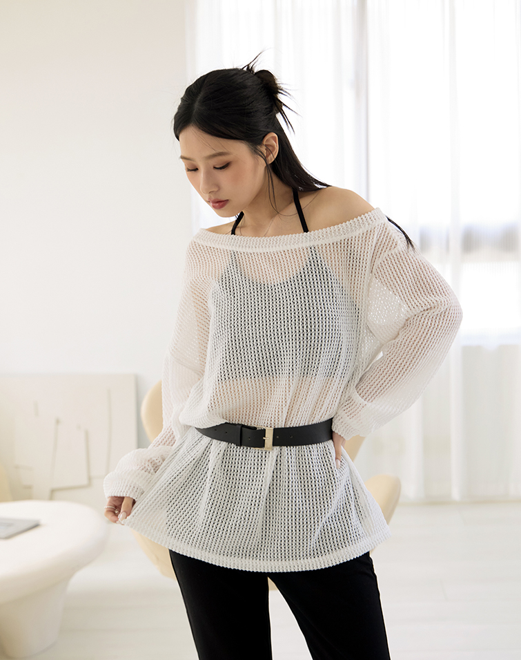 LIGHTWEIGHT EYELET KNIT TWO-PIECE TOP