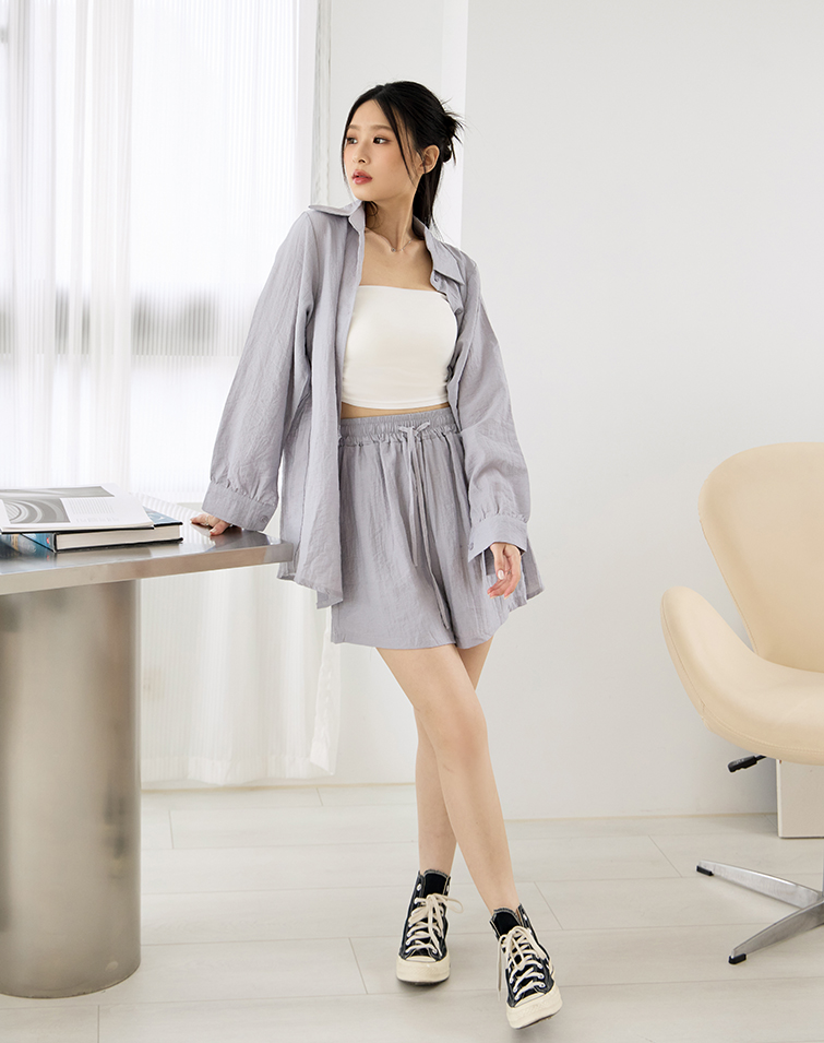 TEXTURED SOLID COLOR BLOUSE SET