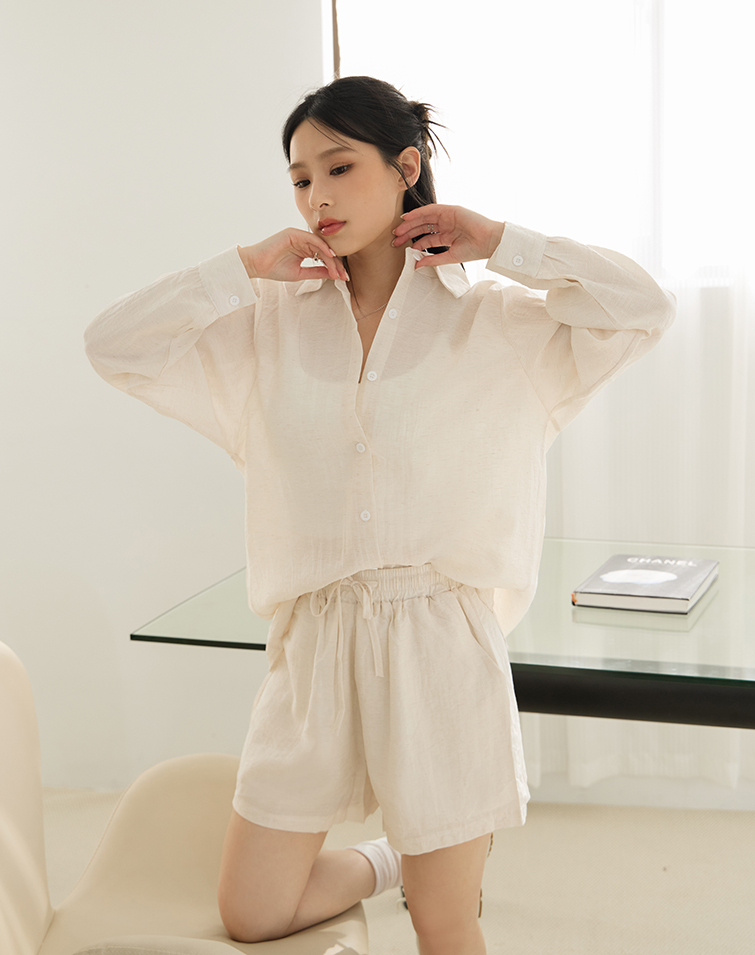 TEXTURED SOLID COLOR BLOUSE SET