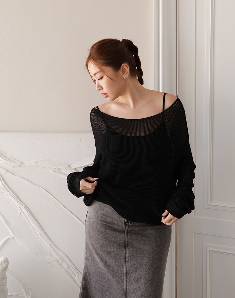 SEMI-SHEER  KNIT FAUX TWO-PIECE TOP