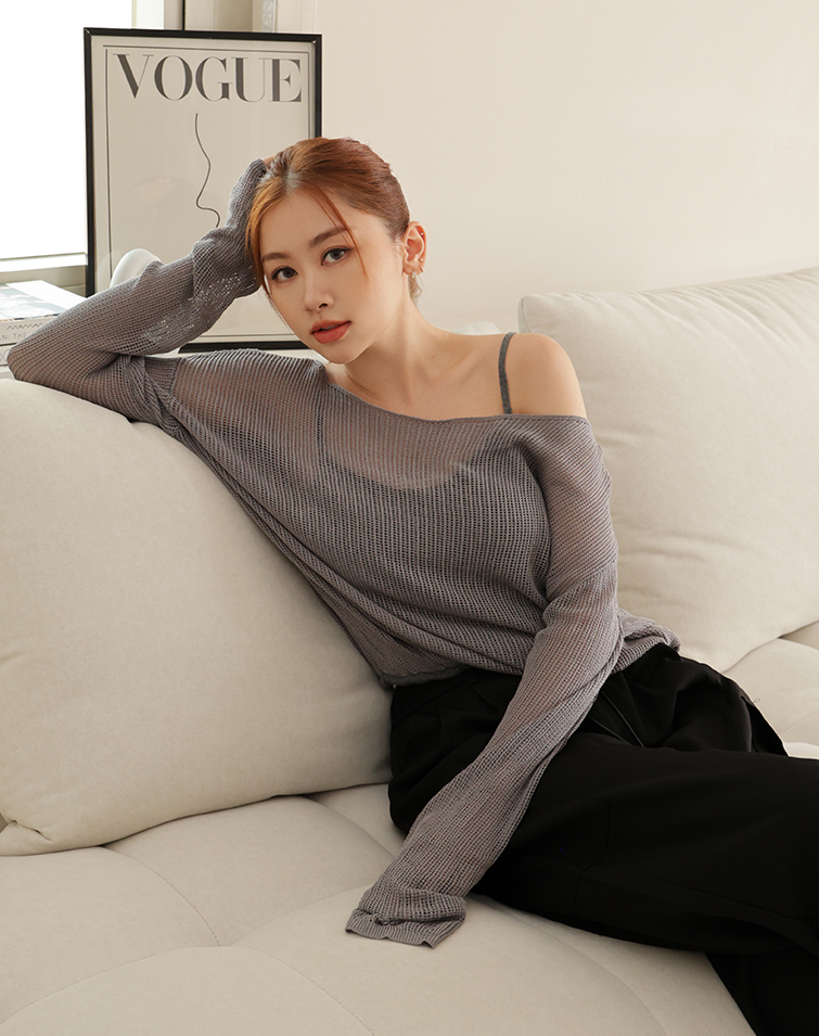 SEMI-SHEER  KNIT FAUX TWO-PIECE TOP
