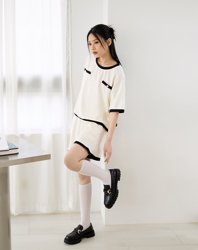 COLOR BLOCK FASHION CHANEL-STYLE CASUAL SET