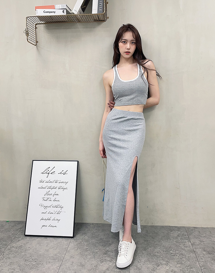 COLORBLOCK STRIPED BRA TOP WITH MAXI SKIRT SET
