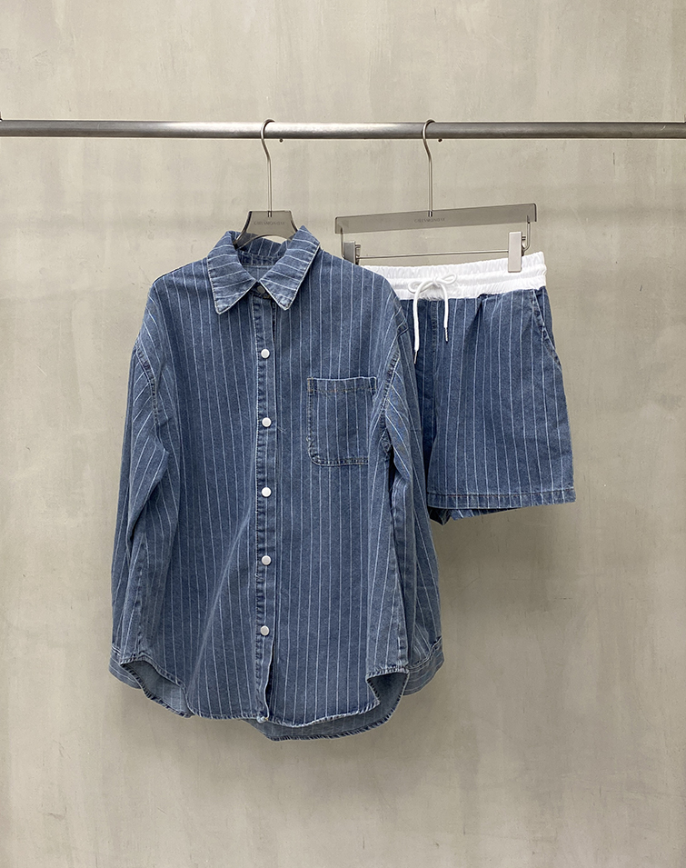 STRIPED DENIM SHORTS SET