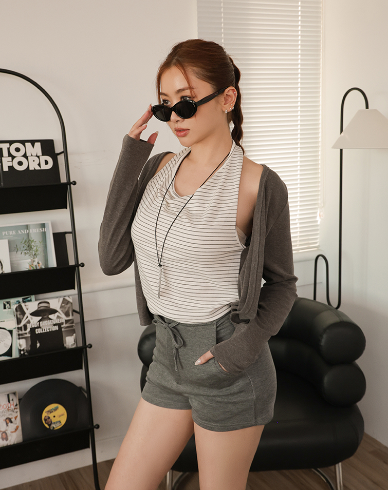 CASUAL STRIPED LAYERED TWO PIECE TOP