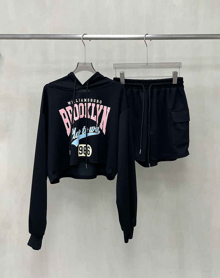 AMERICAN PRINTED CROPPED HOODIE SET