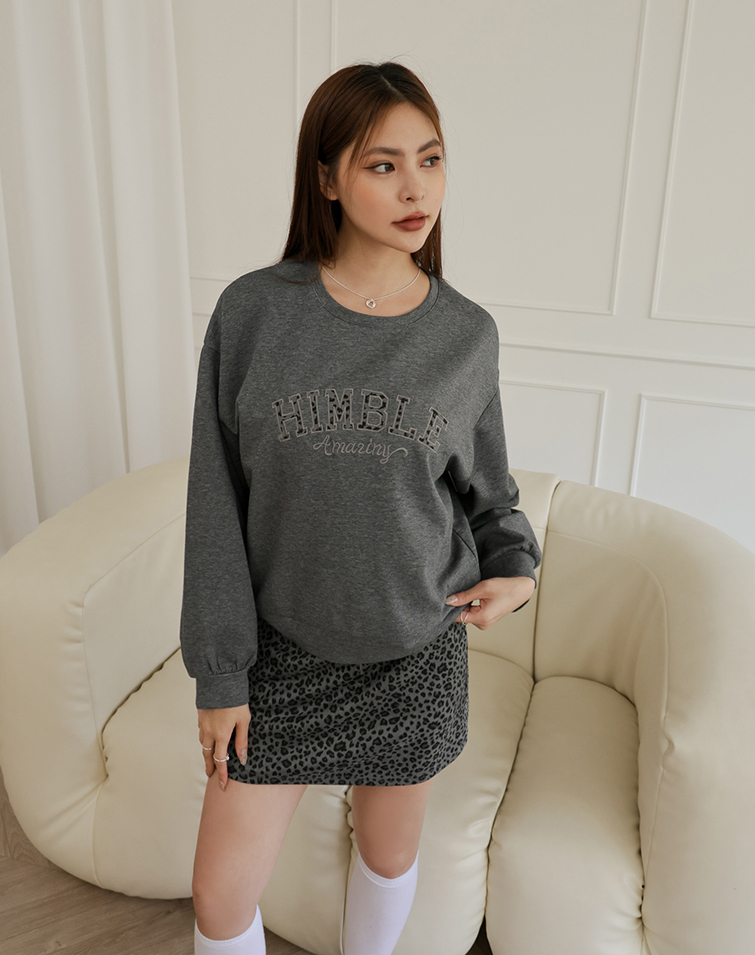 EMBROIDERED LETTER WITH LEOPARD SKIRT SET