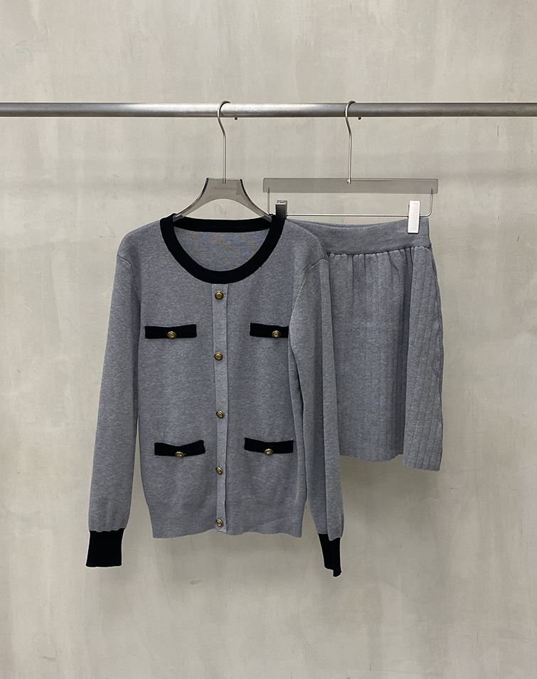 ELEGANT TWEED KNIT SKIRT SET