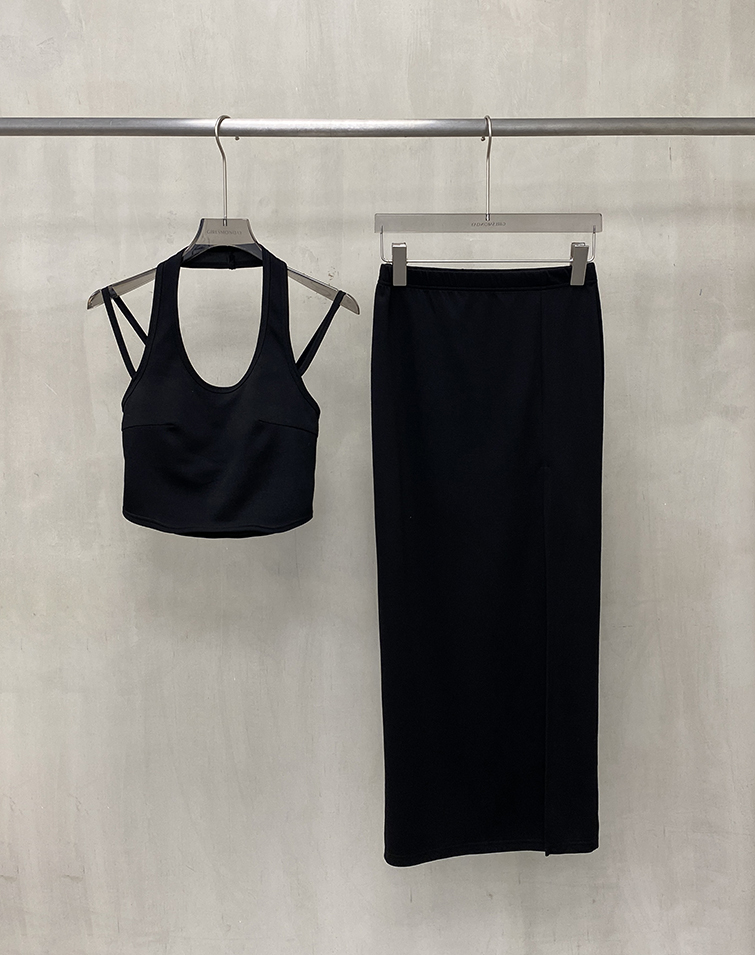 MINIMALIST HALTER BRA TOP WITH LONG SKIRT SET