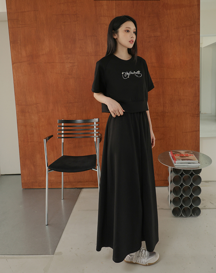 BREEZY COTTON LETTER-EMBROIDERED SKIRT SET