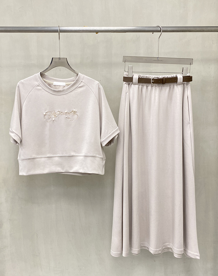 BREEZY COTTON LETTER-EMBROIDERED SKIRT SET