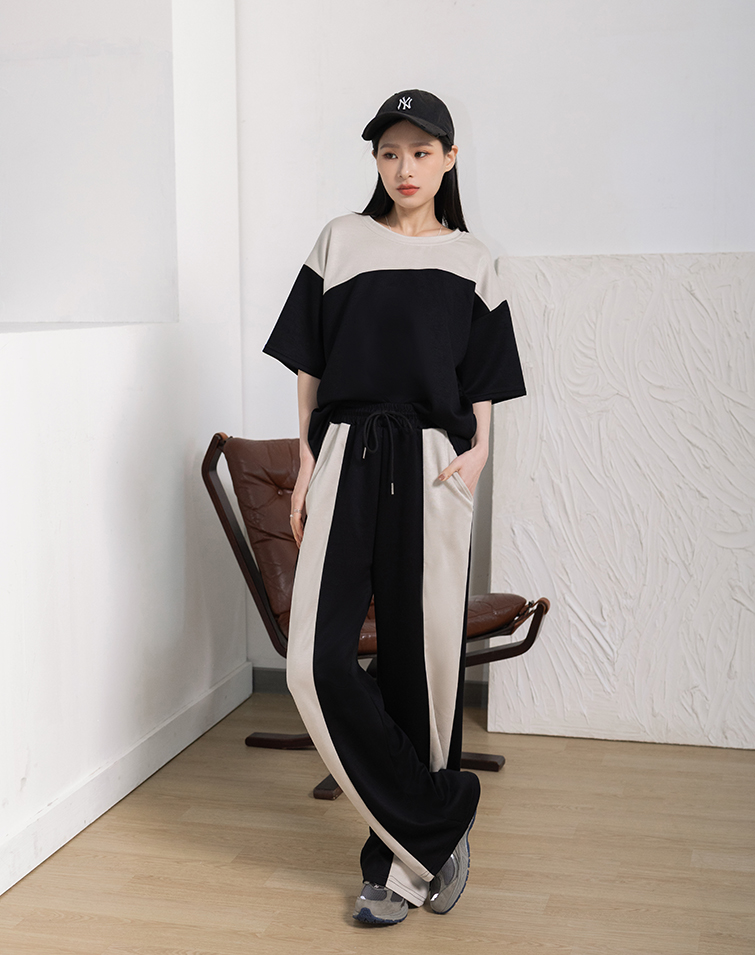 BREEZY COTTON COLORBLOCK PANTS SET