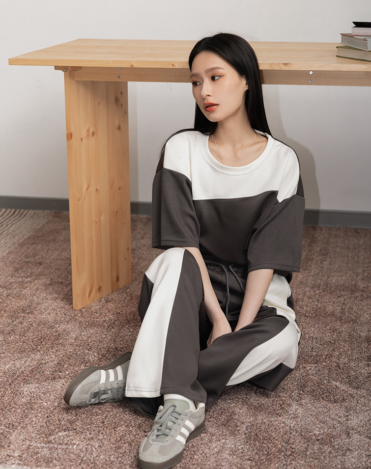 BREEZY COTTON COLORBLOCK PANTS SET