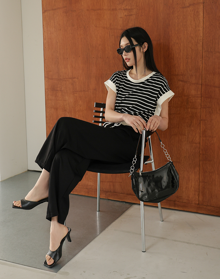 AIRY CAP-SLEEVE STRIPED PANTS SET