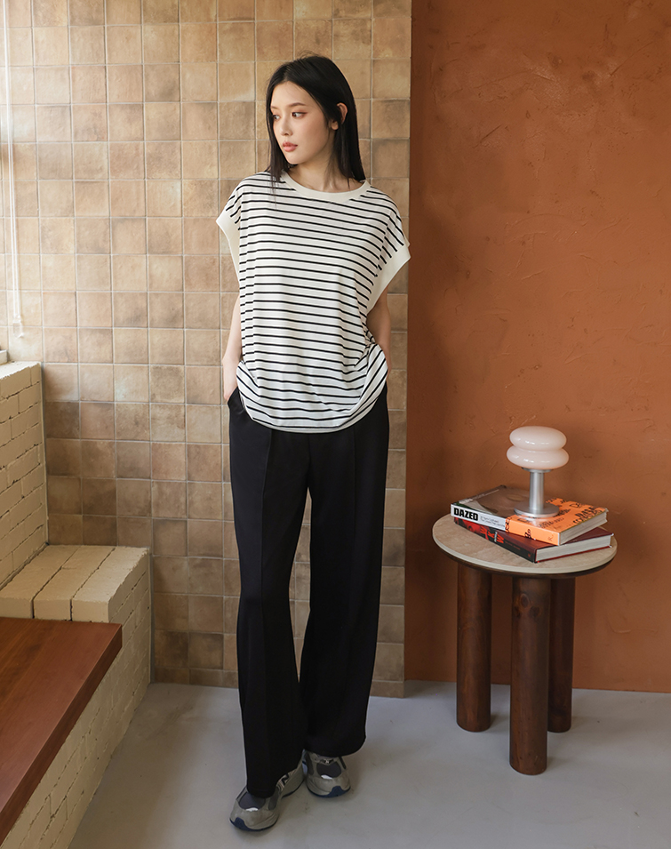 AIRY CAP-SLEEVE STRIPED PANTS SET