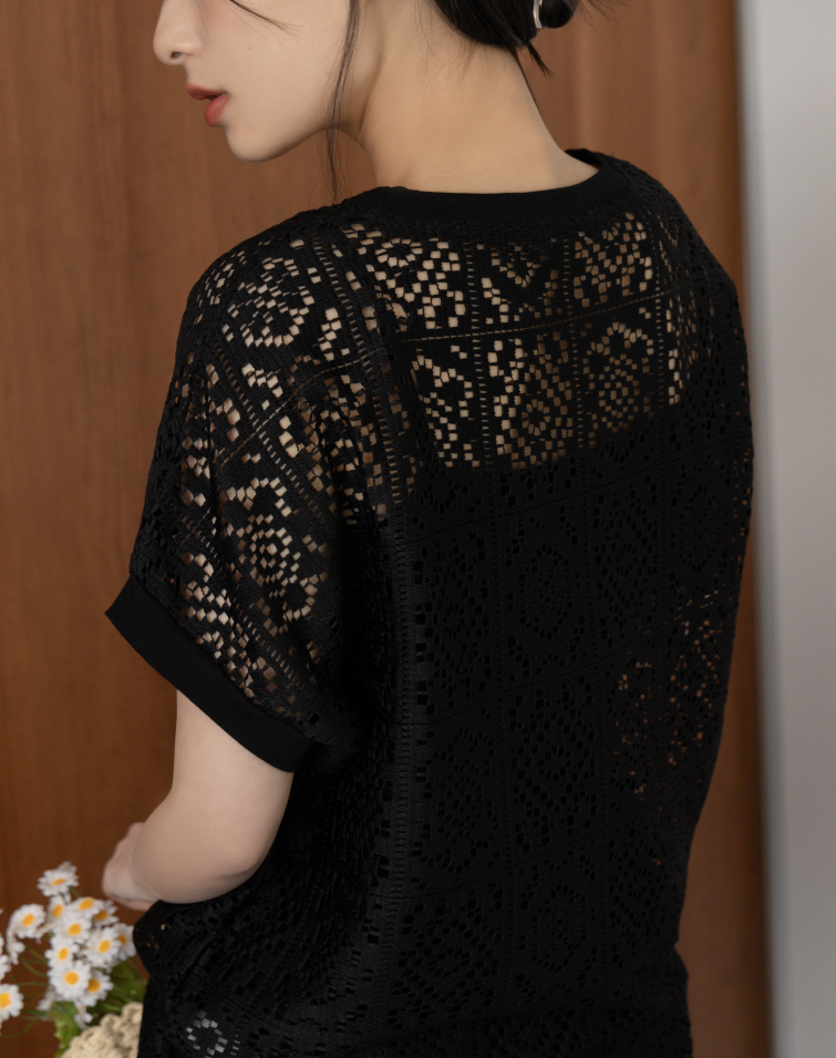 FRENCH CHIC LACE EMBROIDERED SHORTS SET