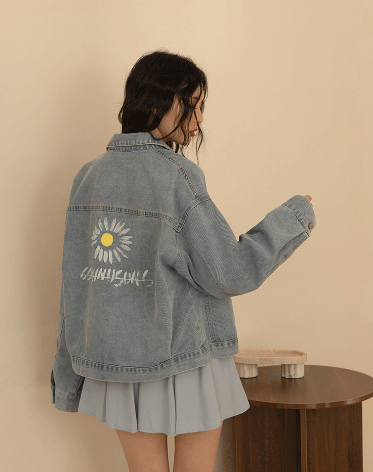 FRESH DAISY PRINT DENIM JACKET