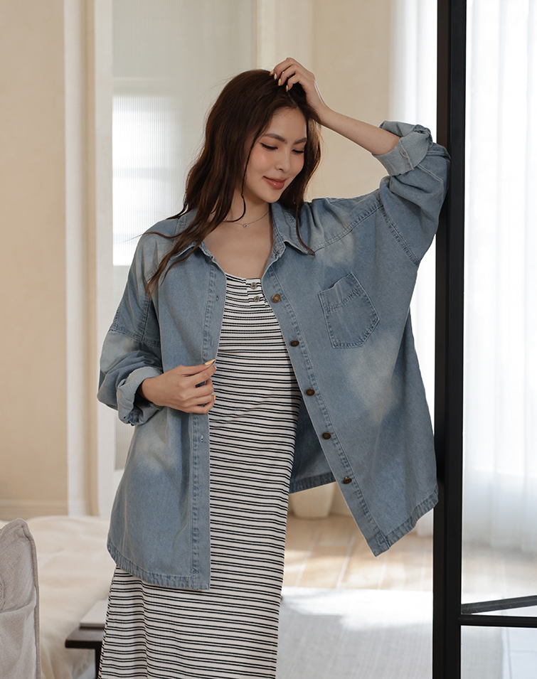 LIGHTWEIGHT FADING DENIM SHIRT JACKET