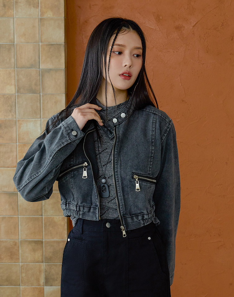 CASUAL WAISTED ZIP-UP DENIM JACKET